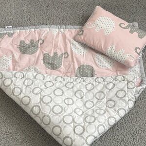 Elephant Print Pink and Gray Quilt Crib Set